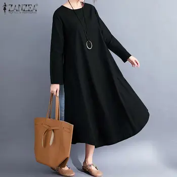

ZANZEA Women Vintage Patchwork Dress 2020 Fashion Lady Casual Long Tunic Shirt Vestidos Loose Side Pockets Sundress Robe Femme 7