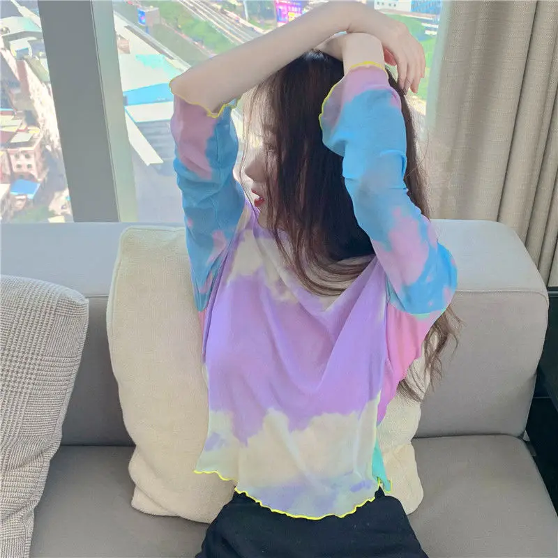 Luck A Tie Dye Mesh Top Long Sleeve T Shirt Women Aesthetic Summer Sky Print Tshirt Frill Crop Tee Purple Top Vintage Fashion T Shirts Aliexpress Luck A Tie Dye Mesh Top Long Sleeve T Shirt Women Aesthetic Summer Sky Print Tshirt Frill Crop Tee Purple Top Vintage Fashion T Shirts Aliexpress