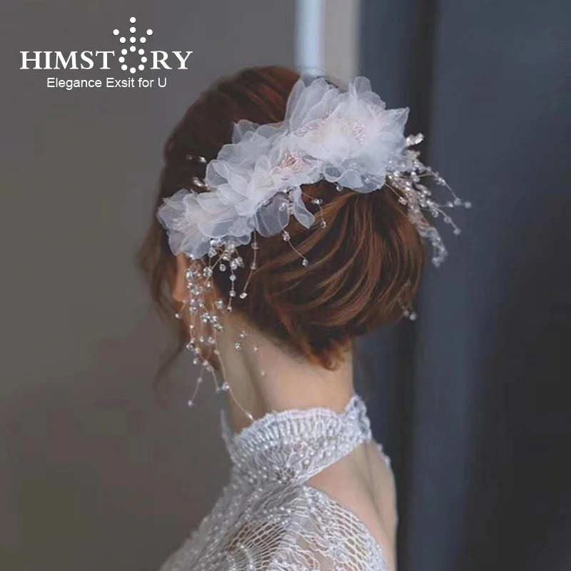

HIMSTORY Handmade Hairband 2019 New Silk Yarn Flower Crystal Wedding Dress Accessories Handmade Wedding Hair Accessories