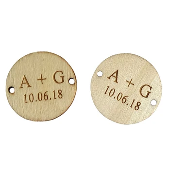 

200pc Personalized Engraved Wooden Round Tag With 2 Hole Wedding Decoration Bridal Shower Gift Tags 3.9cm