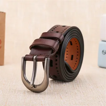 

New Fashion Genuine leather belts women fashion Cow skin leather Leather classice vintage pin buckle men belt High Quality 7.25