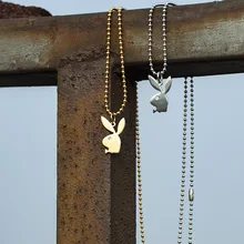 Серебро/золото нержавеющая сталь колье с кулоном с фигуркой кролика чокер для женщин Ins Harajuku Готическая пара кролик Collares Mujer полированный