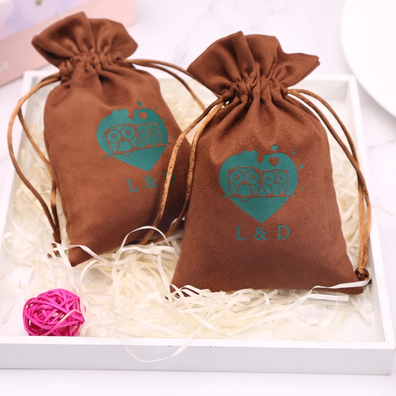 100Pcs Flannel Jewellry Gift Bags Personalized Logo Jewelry Packaging Chic Drawstring Pouches for Wedding Party Decoration