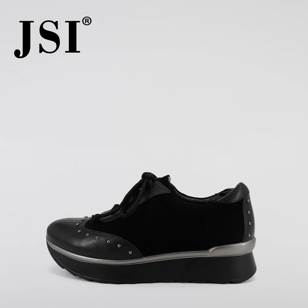 

JSI Women Flats Lace-Up Shallow Kid Suede Patchwork Shoes Pointed Toe Casual Spring Autumn Chunky Platform Women Flats JC294