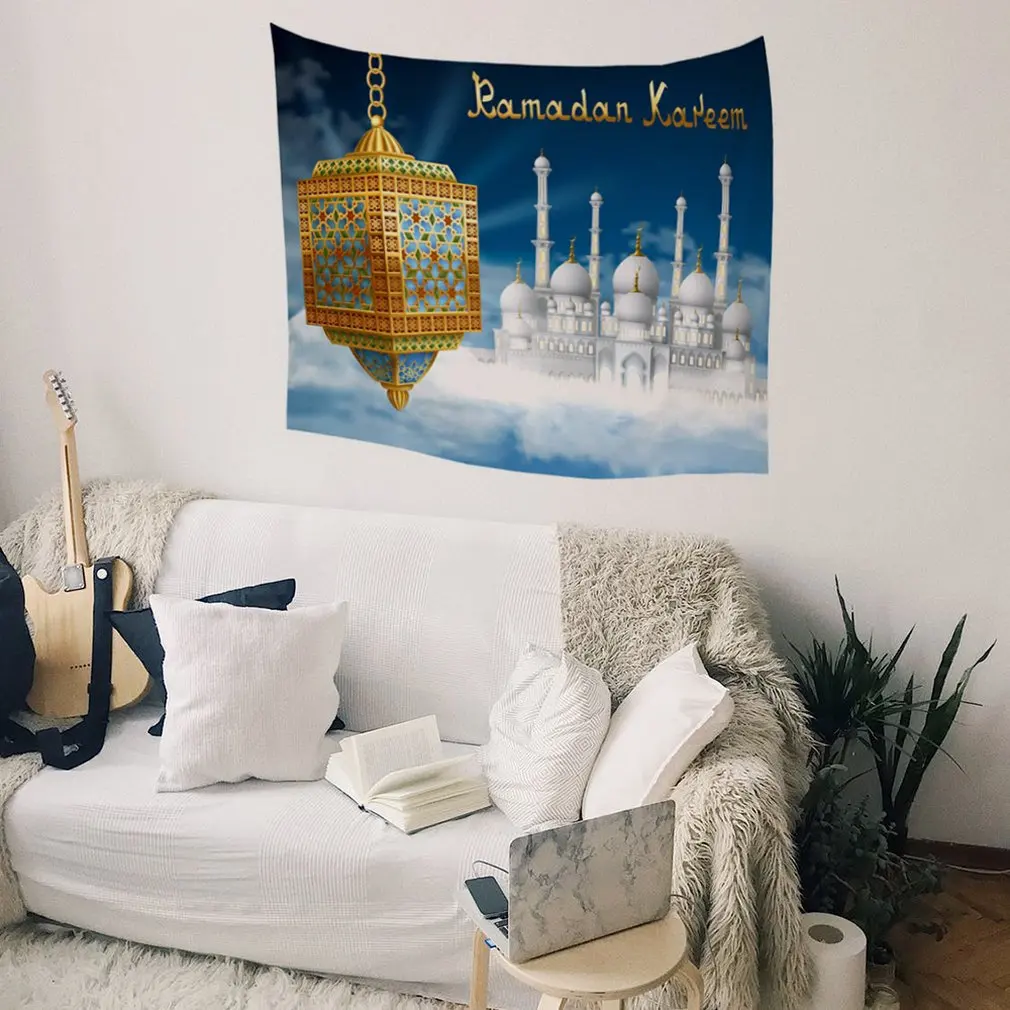 Для мусульманского праздника Рамадан украшения гобелен Халяль Eid Mubarak украшения дома Фон цифровой печати подвесная ткань