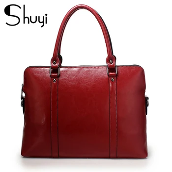 

Oyixinger New 100% Genuine Leather Briefcase For Woman 14 inch Laptop Bag Women's Handbags Office Ladies Shoulder Messenger Bags