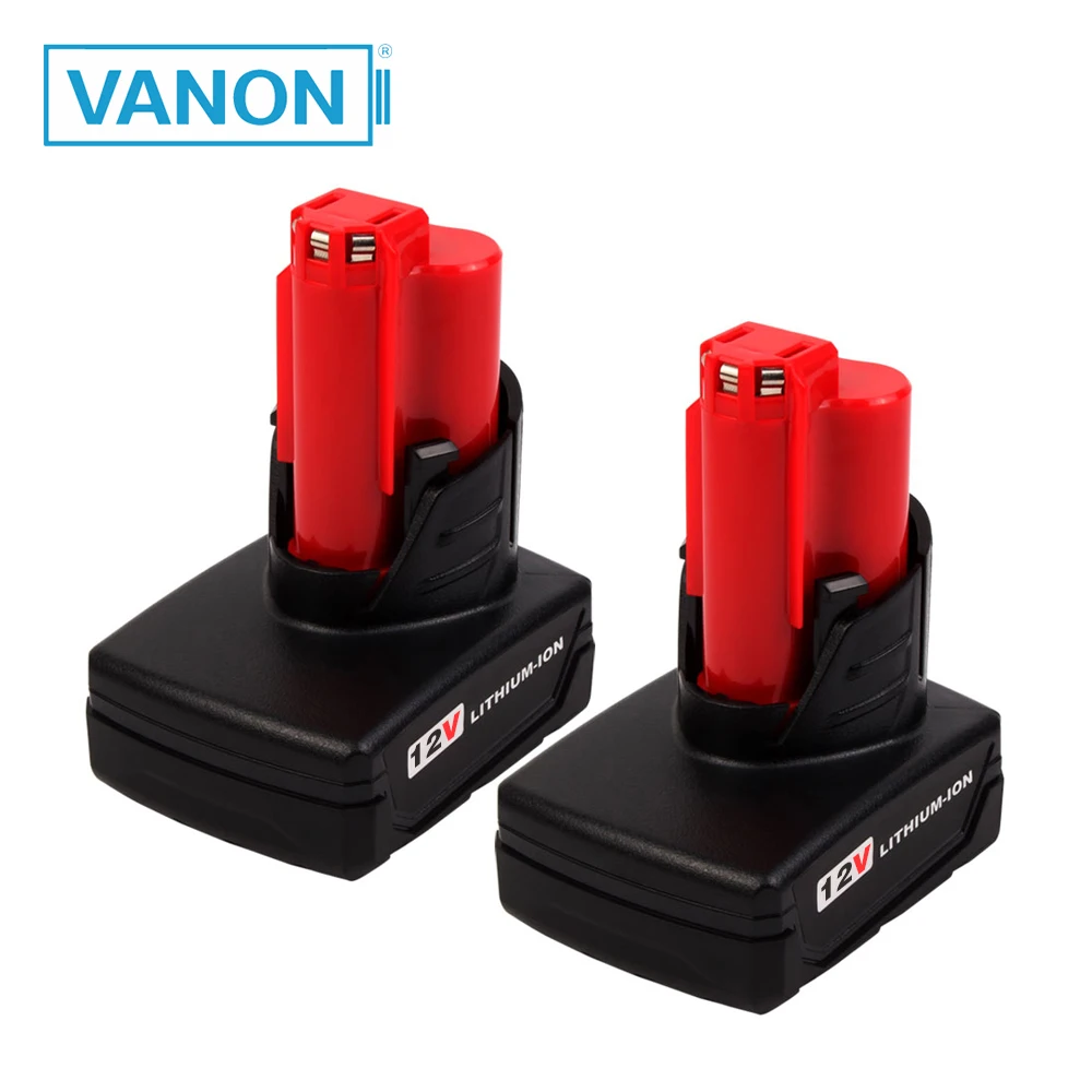 

VANON 2PCS For MILWAUKEE M12 12V 4000mAh Li-ion Replacement Battery XC 4.0Ah Max Lithium Ion Power Tool Cordless 48-11-2440