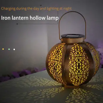 

Patio Outdoor Decor Porch Retro With Handle Solar Lantern Portable Iron Backyard Lawn Pathway Hanging Lights For Garden Yard