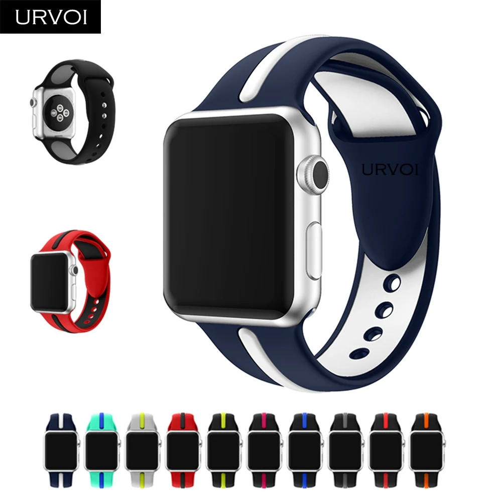 

URVOI strap for apple watch 4 3 2 band for iWatch sport band Soft Silicone Ultraman Replacement band with pin-and-tuck closure