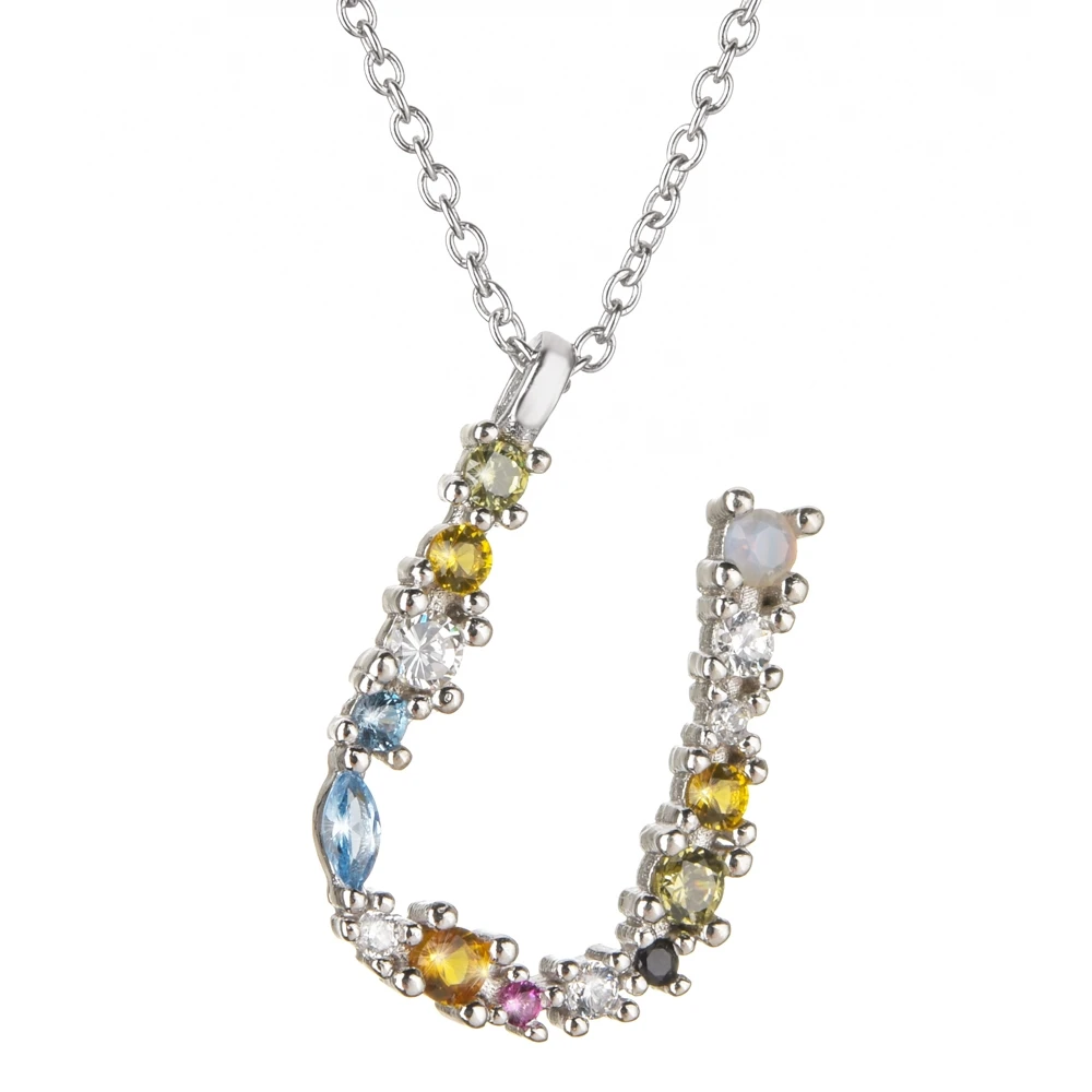 Silver U Altruist 925 Sterling Silver Letter S Initial P L Pendant Long Chain Necklace Nightmare Before Christmas Lucky Crystal Jewelry - Окраска металла: Silver U