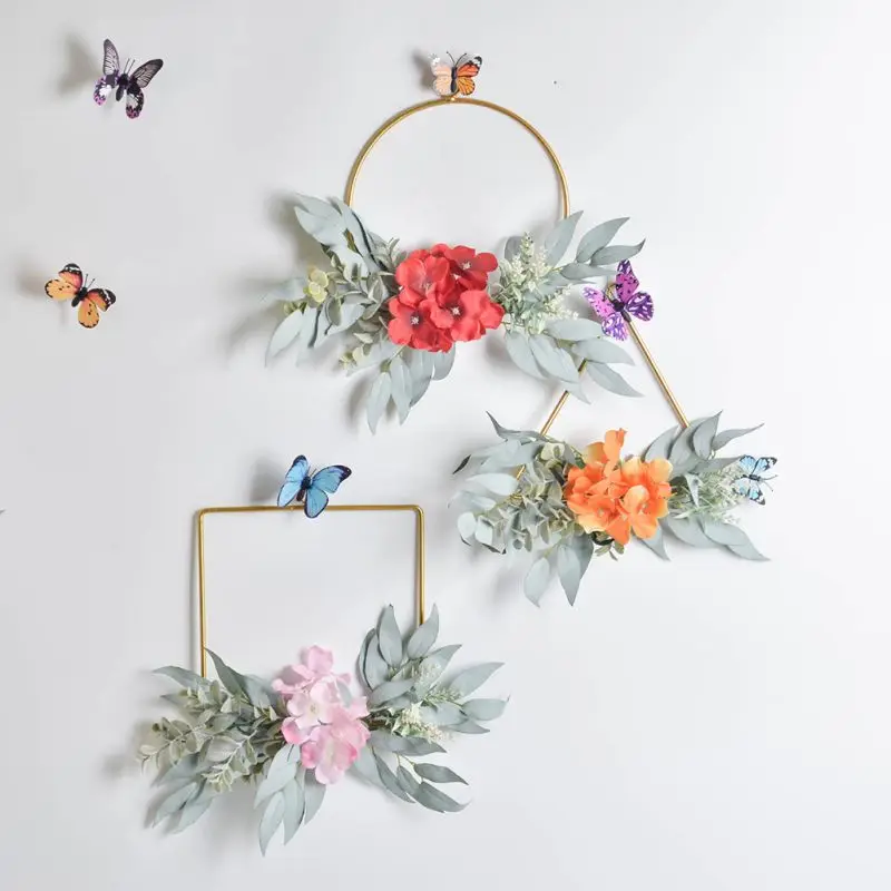 

Geometric Metal Garlands Wreath Home Decoration Simulation Hydrangea Backdrop Wall Ornament sWreath