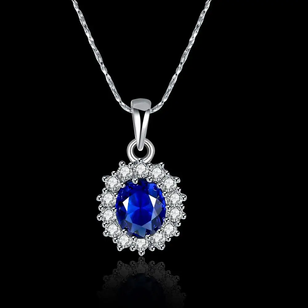 Pendant Necklace Silver Necklace Silver Pendant Silver Necklace Charms Elegant Oval Princess Diana William Sapphire Pendant Necklace for Women 925 Sterling Silver Charms