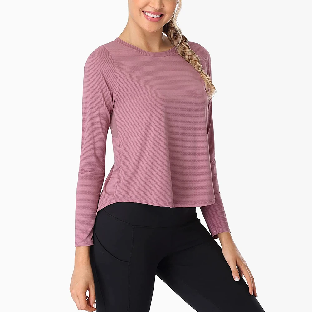 Attraco Long Sleeve Workout Shirts for Women Tie Back Breathable Mesh Yoga Tops