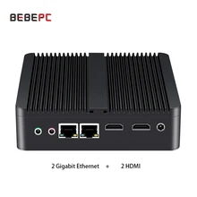 BEBEPC Sans Ventilateur Mini PC HTPC Intel Pentium N3700 Quad Cores DDR3L mSATA Windows Linux 2 Gigabit LAN 2 Écran HDMI Mini Bureau