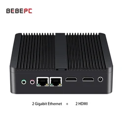 BEBEPC Fanless Mini PC HTPC Intel Pentium N3700 Quad Cores DDR3L mSATA  Windows Linux 2 Gigabit LAN 2 HDMI Display Mini Desktop