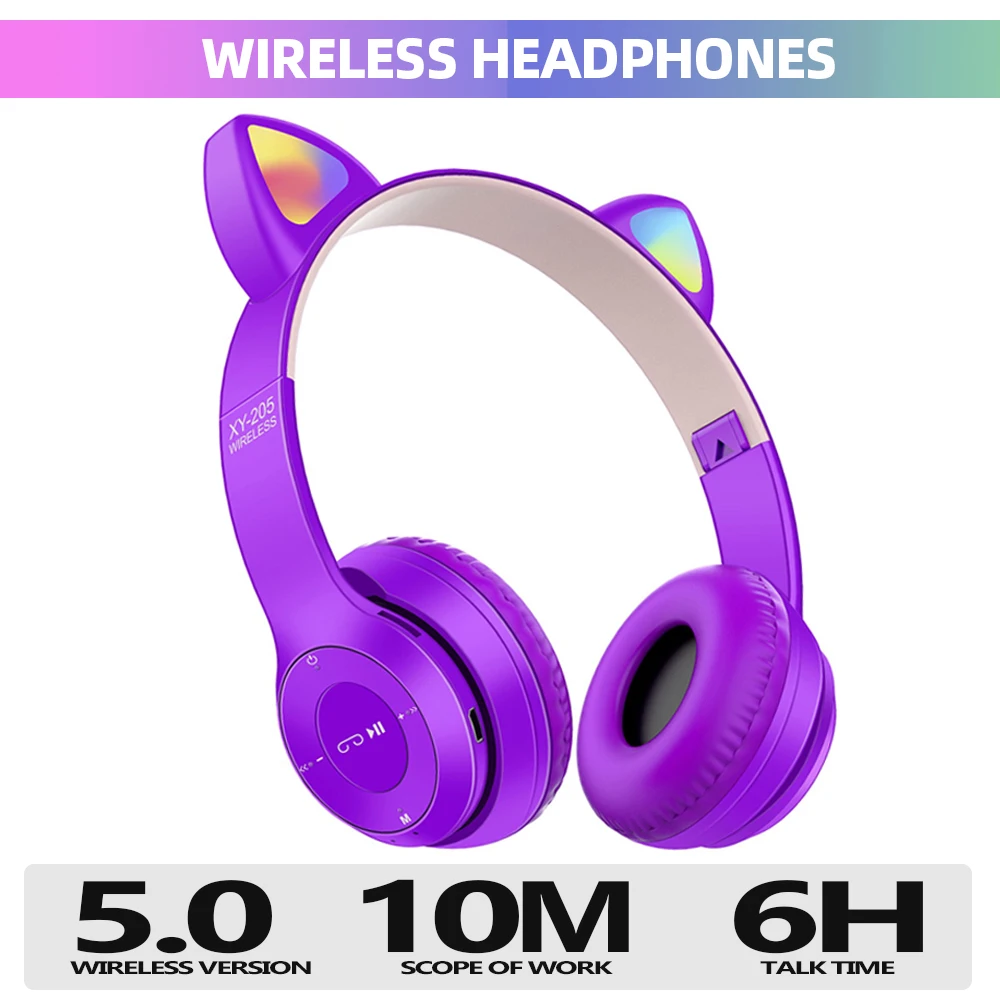 Cat Ear Noise Cancelling Wireless Headphones w/ Mic Bluetooth 5.0 Young People Kids Headset Support TF Card FM Radio 3.5mm Plug |