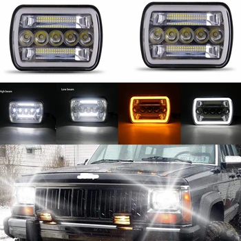 

(Pair) DOT 5X7 Inch 7X6 Inch Projector Hi/Lo Beam Led Headlights with Angel Eyes DRL for Chevrolet Jeep Cherokee XJ H6054 H5