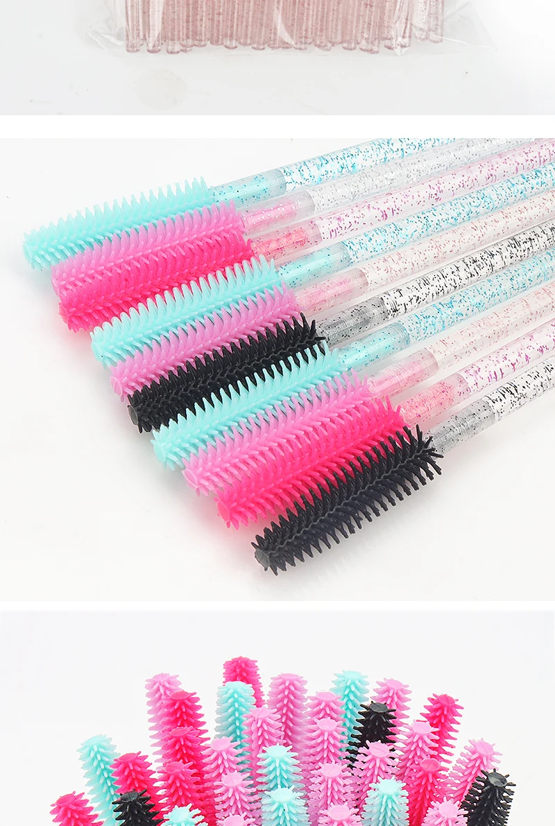 50 stücke Kristall Make-Up Pinsel Diamant Griff Silikon Gel Augenbraue Pinsel Wimpern Kamm Mascara Zauberstab Wimpern Verlängerung Werkzeuge – Detail 9