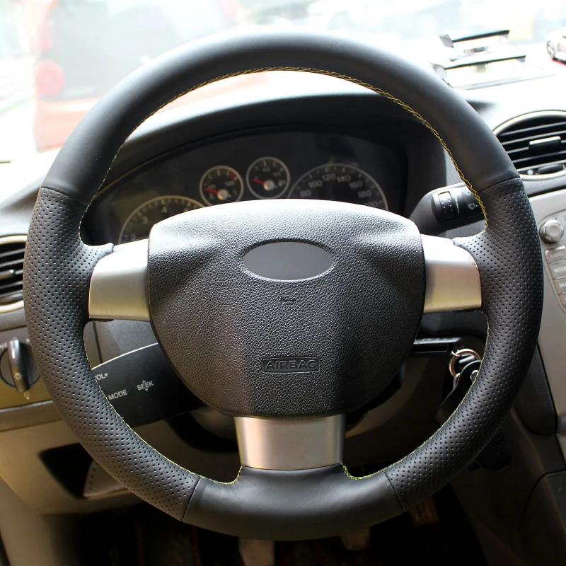 Черная искусственная кожа Чехол рулевого колеса автомобиля для Ford Focus 2 2005-2011(3-спица