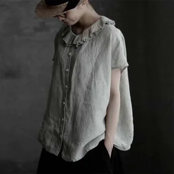 Linen loose  blouses with Ruffles