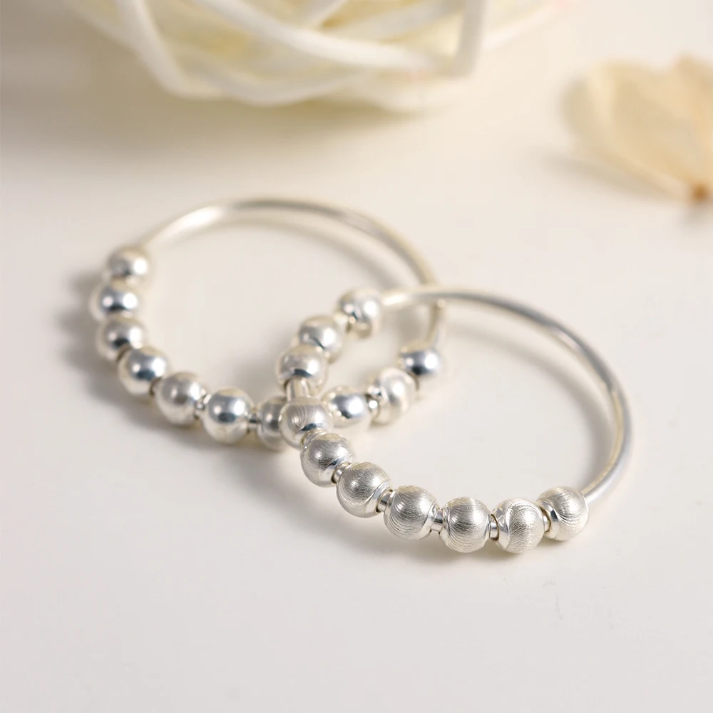925 Sterling Silver Fidget Beads Ring For Women Men Rotate Freely Anti Stress Anxiety Ring INS Simple Style Lady Fashion Jewelry