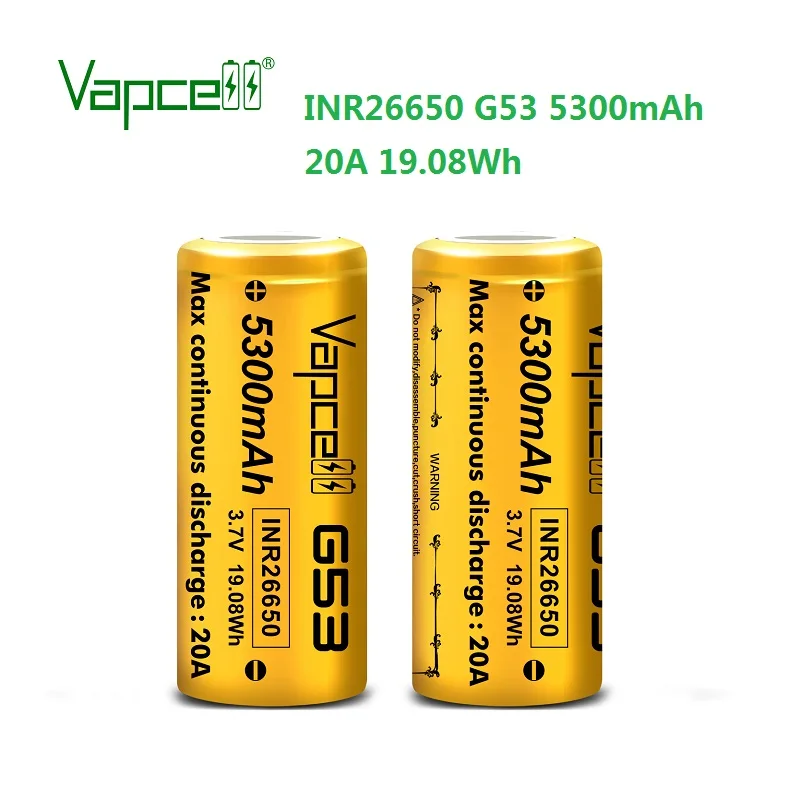 Бесплатная доставка vapcell 100% Оригинальные аккумуляторы INR26650 5300 мАч 20A для фонарика
