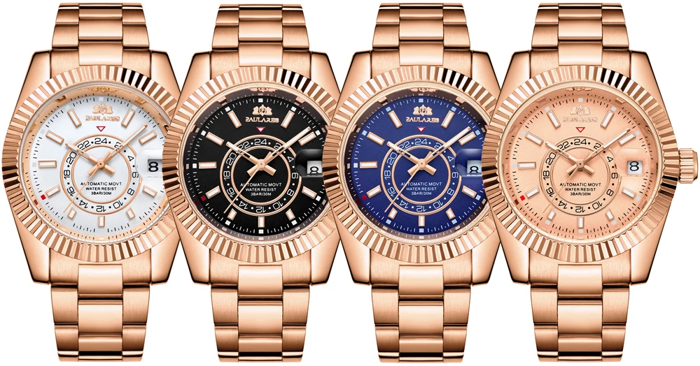 Cinturino meccanico automatico a carica automatica in acciaio inossidabile oro rosa argento blu data lusso cielo 40 mm da uomo_voghion.com