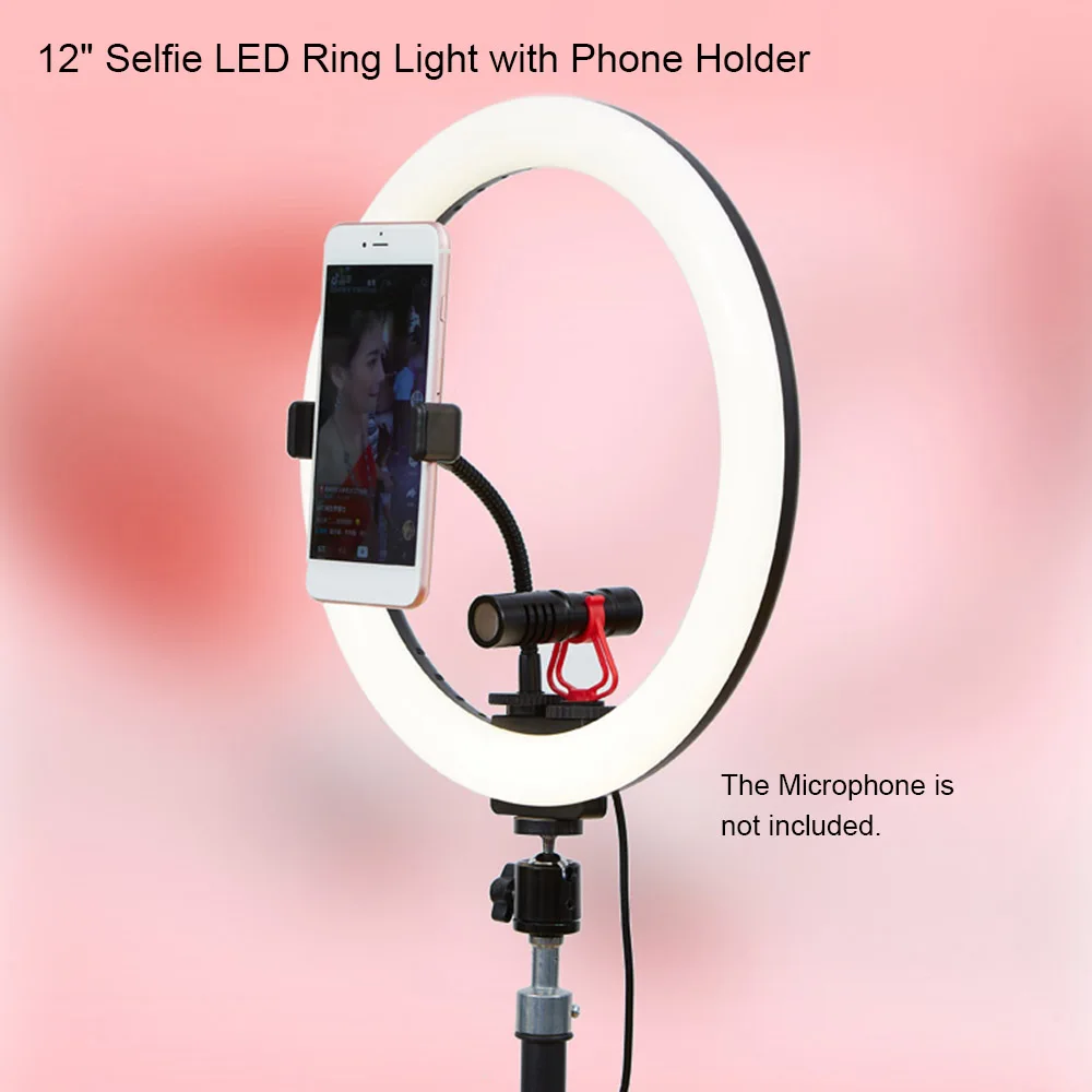 TUOPODA 12" Selfie LED Ring Light 3200-5600K Dimmable Video Live Selfie LED Ring Light Photography with Phone Holder USB Plug