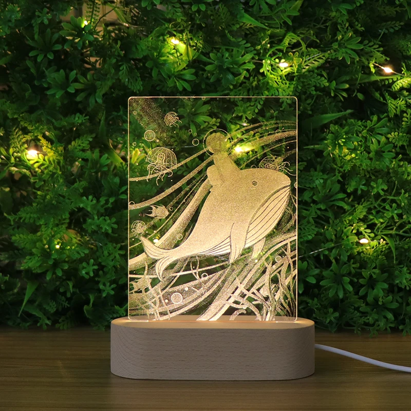 

Hot Sale 3D LED Acrylic Sheet Wood Base Night Light Table Lamp