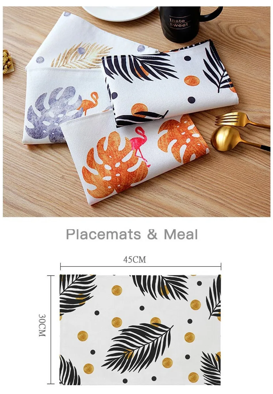 Placemat For Dining Table Mat Bowl Coaster Cloth Linen Flax Gold Plated Flamingo Leaf Placemats Heat Insulation Non-Slip Pad 1pc