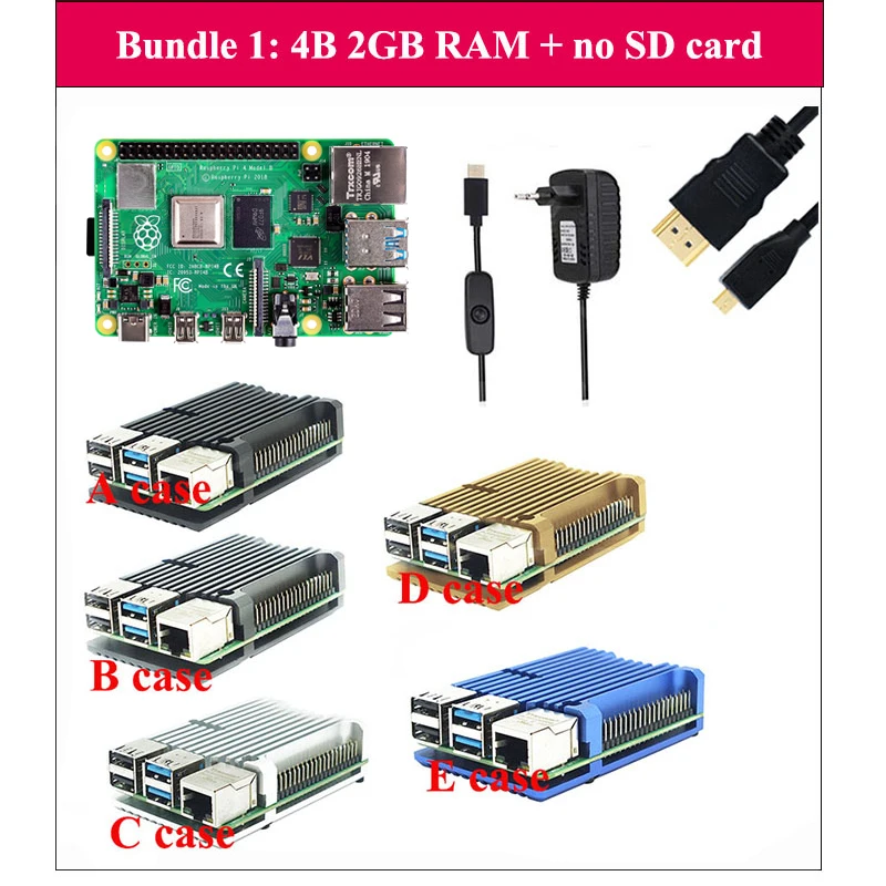 Raspberry Pi 4 Model B 8GB Kit + Aluminum Case + 3A Switch Power + HDMI-compatible Cable Option 64 32GB SD Card |Reader