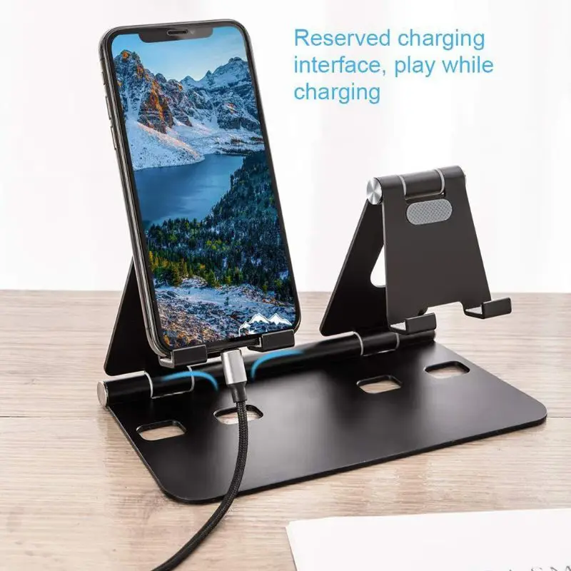 

New Aluminum Foldable Dual Phone Stand Mount Holder Cradle for Mobile Phone Tablet