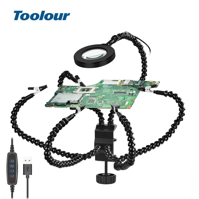 Toolour-Estación de soldadura múltiple, soporte de tres manos para ayudar con brazos flexibles, soporte de abrazadera de escritorio para herramienta de reparación de soldadura PCB, 8 Uds. 1