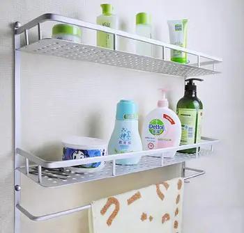 

DishyKooker 50CM Space Aluminum Kitchen Bathroom Wall Mounted Storage Rack with Towel Bar Hook