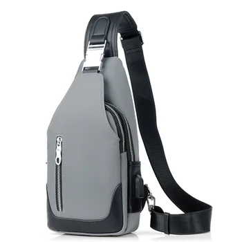 

New Messenger Bag Men'S Chest Bag Unisex Usb Charging Anti-Theft Messenger Travel Bag Waterproof Shoulder Bag Gray