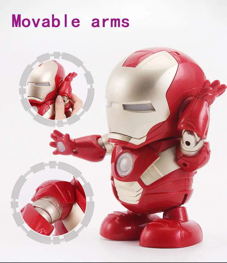 Танцующий Робот Железный человек Капитан Америка светодиодный музыкальный игрушка супергерой робот забавные Мстители игрушки для детей и