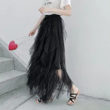 Кружевные юбки принцессы для женщин, сказочный стиль, многослойная вуаль, Тюлевая пляжная юбка, пышные пляжные юбки, Женская длинная юбка-пачка