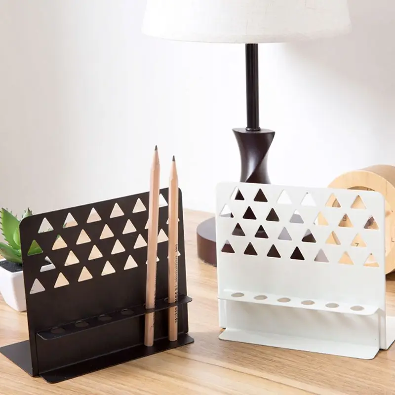 2pcs Creative Metal Bookends Support Desktop Organizer Stand with Pen Holder