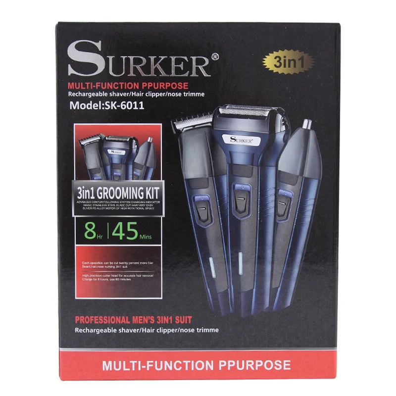 Surker, электрический триммер для волос, SK-6011, 3 в 1, электрическая машинка для стрижки волос, триммер для бороды, триммер для носа, электробритва, бритва для удаления волос