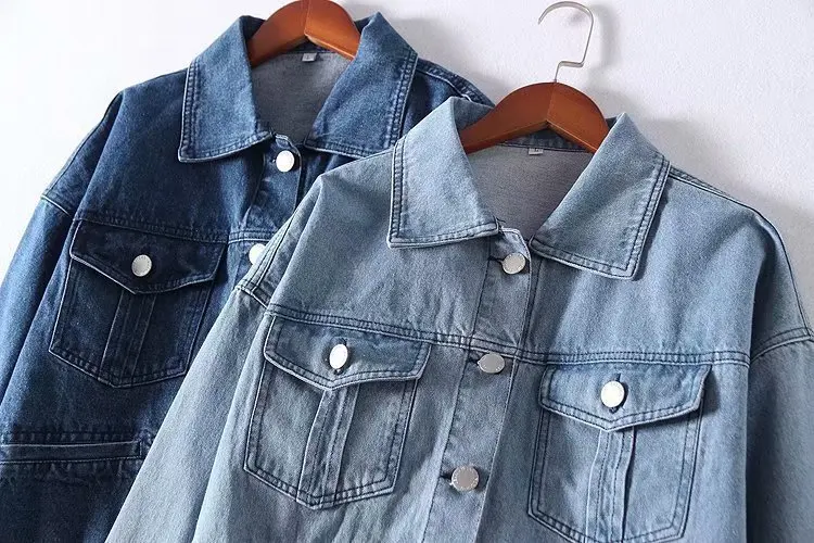 

Europe And America WOMEN'S Dress 2019 Spring And Autumn New Style Fold-down Collar Four-Pocket Cowboy Jacket Women's