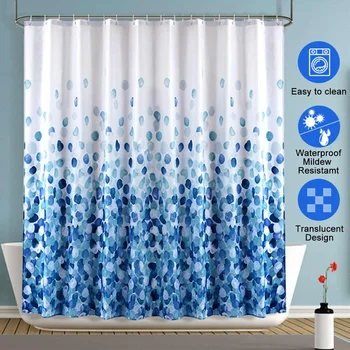 

Fashion Blue Petal Washable Waterproof Fabric Shower Curtain Bath Curtain Heavy Duty Curtain 180x200cm/70x78inch with 12x Hooks