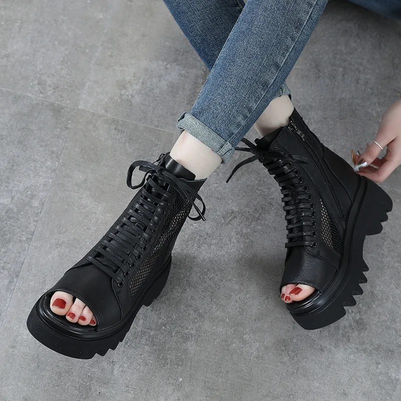 New Fashional Black High Heel Real Genuine Leather Women Summer Sandals