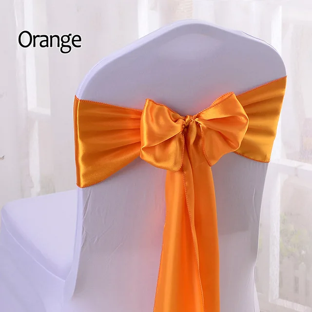 1pc Satin Chair Sash Bow Ties Bands For Hotel Banquet Wedding Party Decoration Red/Blue/Yellow Multi Color 16*275cm Orange