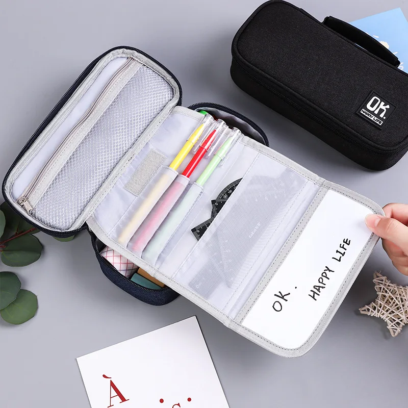 

Creative Multi-Function Fold Pen Bag With Large Capacity Canvas Large Pen Box Kawaii Pencil Bag For Student Girl Cute School