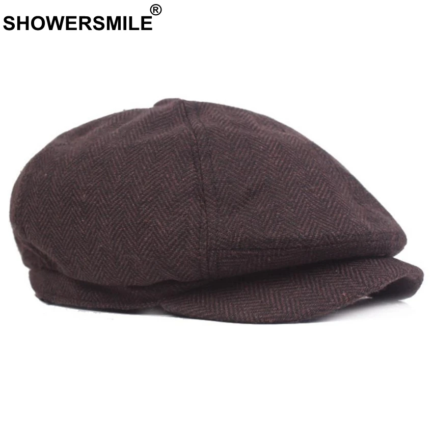 SHOWERSMILE кепка газетчика Мужская восьмиугольная в елочку коричневый Британский