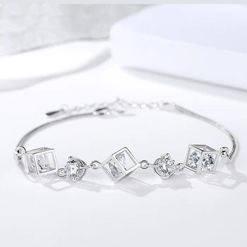 

Genuine S925 sterling silver bracelet ladies Japanese and Korean version of wild cube hollow bracelet double box bracelet