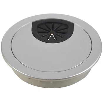 

HOT-2 Pcs Round Silver Tone Plastic Computer Desk Grommets Cable Hole Covers 58mm