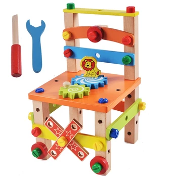 

Wooden Kids Multi-Function Spelling Inserts Disassembly Chair Variety Nut Combination Tool Assembling Educational Toys