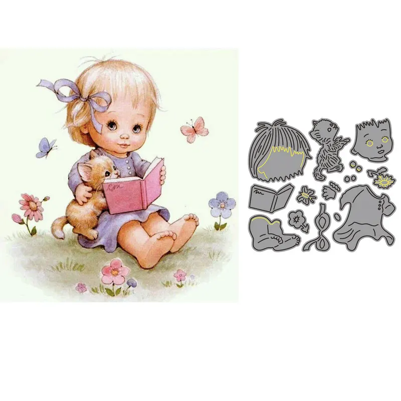 

stamps and dies 2020 little reading baby mould diy butterfly metal cutting dies scrapbooking stencil card making craft embossing