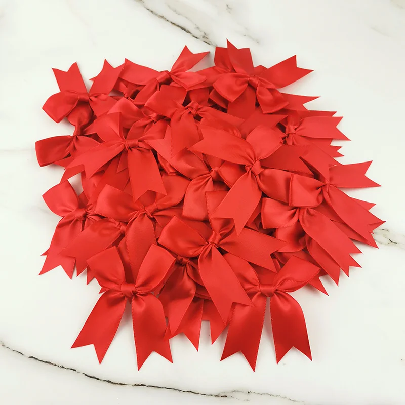 (50 Pcs/pack) 85*85mm Colourful Ribbon Bows Small Size Satin Ribbon Bow Flower Craft Decoration Handwork DIY Festival Decoration